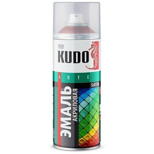 KUDO Эмаль универсальная акриловая SATIN карминно-красная RAL 3002 (520 мл) KUDO KU0A3002