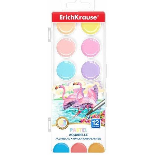 Краски акварельные 12 ErichKrause Pastel, в пластиковой коробке, европодвес, без кисти
