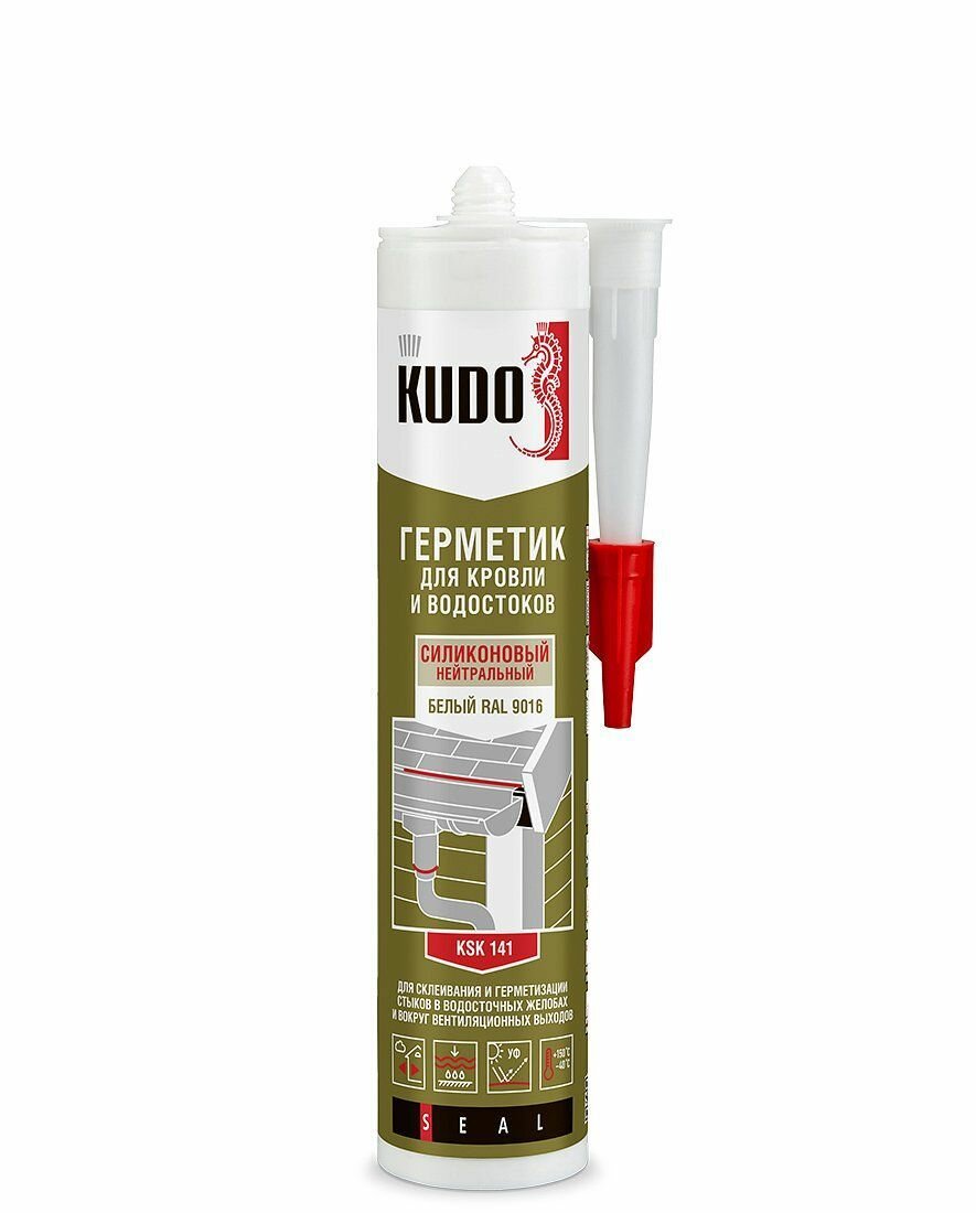Герметик для кровли и водостоков силиконовый KUDO белый RAL9011 KSK-141