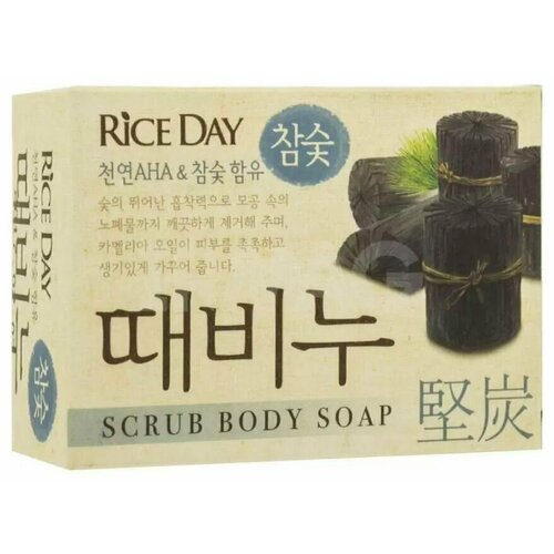 Lion Мыло-скраб на основе древесного угля для лица и тела Rice Day Scrub Body Charcoal Soap