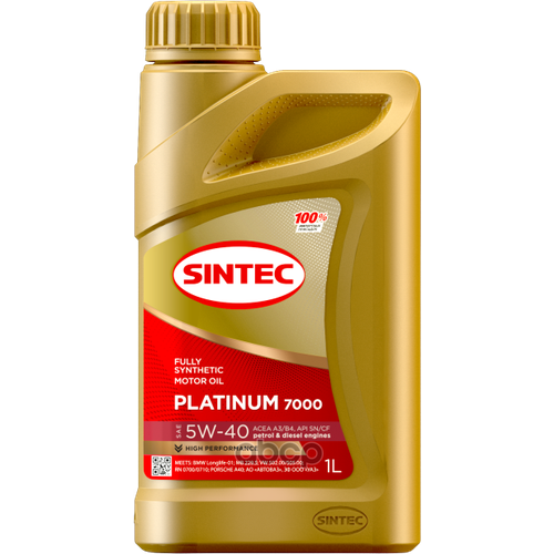 SINTEC Масло Моторное Sintec Platinum 7000 5W-40 A3/B4 Синтетика 1Л 600138