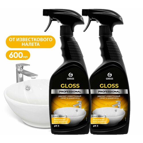 GRASS Набор 2 шт Gloss Professional от известкового налета и ржавчины, для уборки кухни/ ванной/ дома (флакон 600 мл)