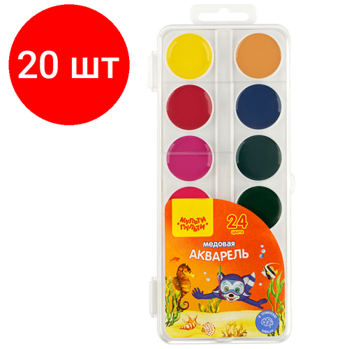 Комплект 20 шт, Акварель Мульти-Пульти "Енот в Красном море", медовая, 24 цветов, без кисти, пластик, европодвес