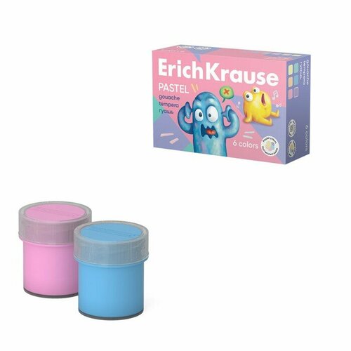 ErichKrause Гуашь 6 цветов х 20 мл, ErichKrause "Jolly Friends Pastel", в картонной упаковке