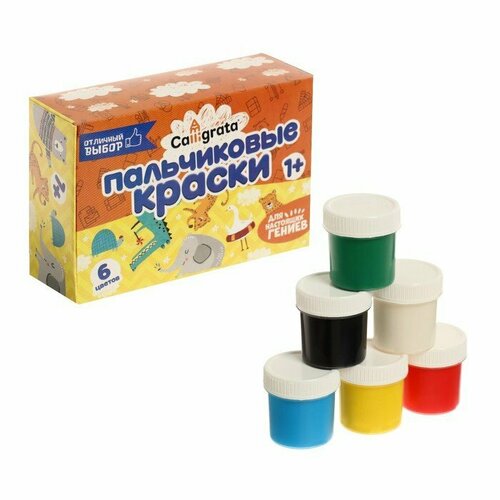 Краски пальчиковые набор 6 цветов x 20 мл Calligrata, для детей от 1 года (комплект из 5 шт)