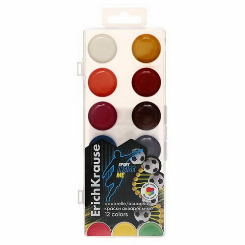 Краски акварельные 12 цветов "Sport DNA", без кисти, в пластиковой коробке с европодвесом