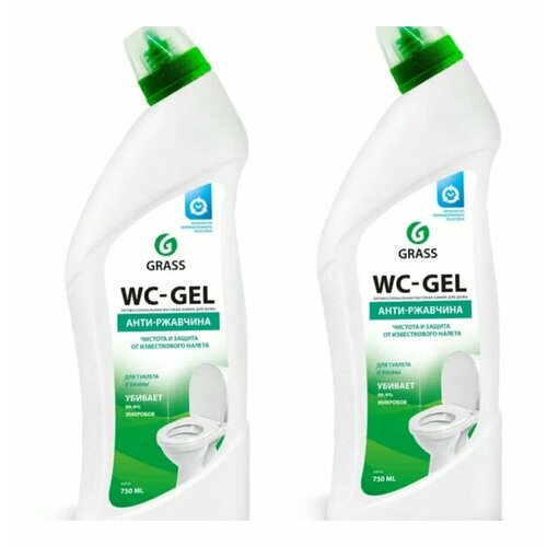 Чистящее средство GRASS WC- Gel для сантехники, ванной кухни, унитаза от ржавчины, 1500 мл, 2 шт