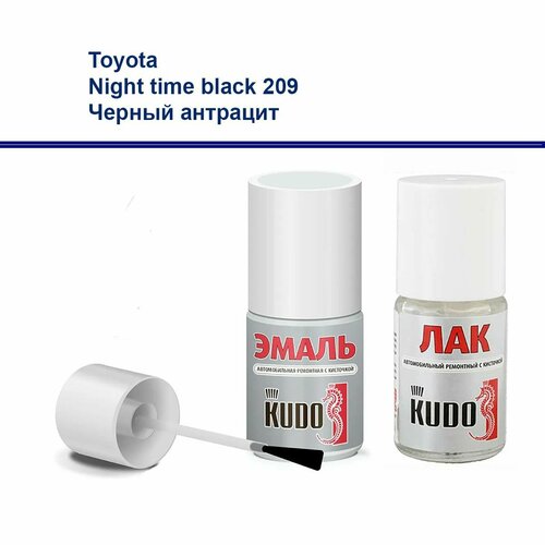 Набор для подкраски сколов и царапин для Toyota краска и лак Kudo с кистью Night time black Черный антрацит 209