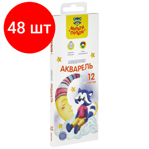 Комплект 48 шт, Акварель Мульти-Пульти "Енот в сказке", медовая, 12 цветов, без кисти, картон, европодвес