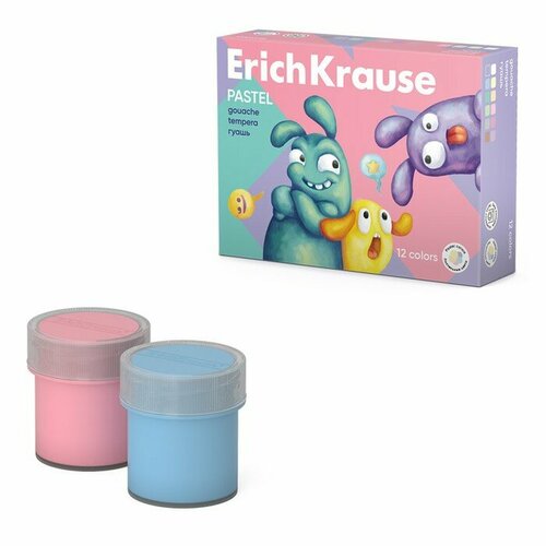 Гуашь 12 цветов х 20 мл, ErichKrause "Jolly Friends Pastel", пастельная гамма, в коробке (комплект из 3 шт)