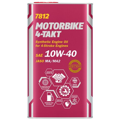 Синт. моторное масло для мотоциклов MANNOL 7812 4-Takt Motorbike Ester 10W40 (4л.) metal