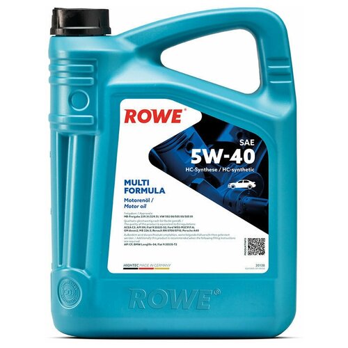 ROWE Масло Моторное 5w-40 Rowe 5л Нс-Синтетика Hightec Multi Formula C3