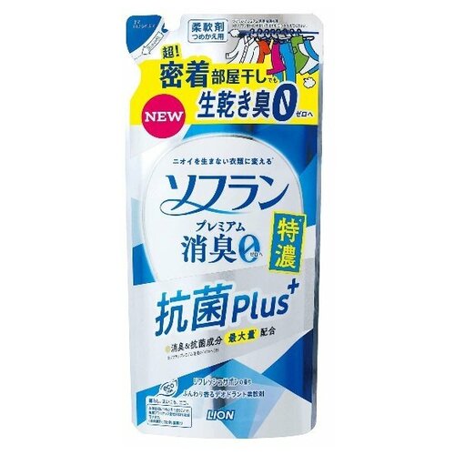 Кондиционер для белья антибактериальный Lion Soflan Premium Deodorant Antibacterial Plus в мягкой упаковке 400 мл
