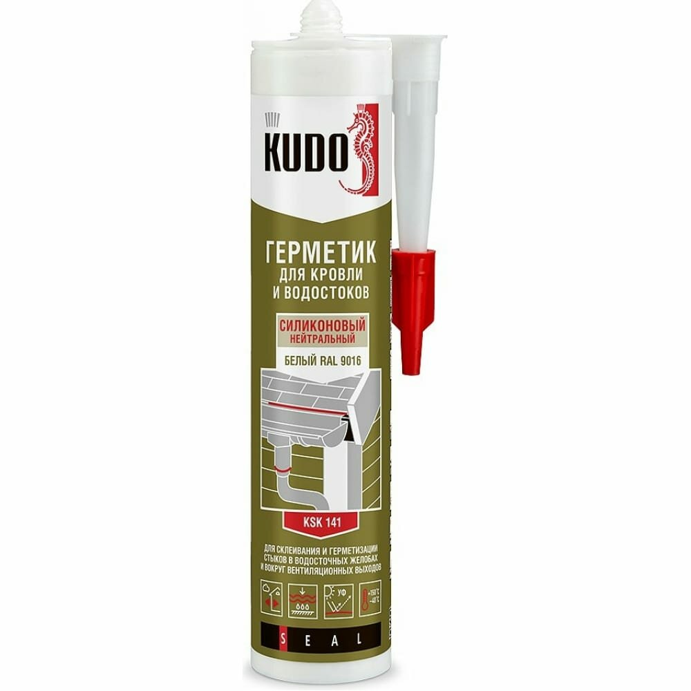 Герметик силиконовый для кровли Kudo KSK-141, 280 мл, белый