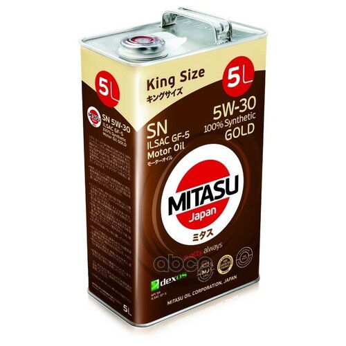 Mitasu Mj101 Mitasu Gold Sn 5w30 (5l) Синтетическое Мотор.Масло Для Бензинз.Дв.(1/6) Япония