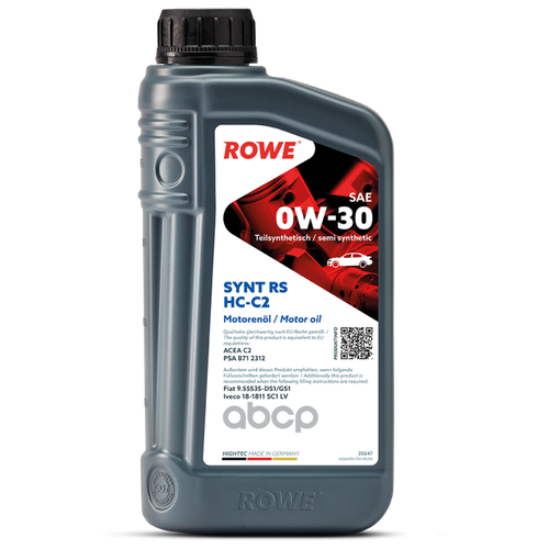 Моторное масло Rowe HIGHTEC SYNT RS SAE 0W-30 HC-C2, 1л. арт. 20247-0010-99