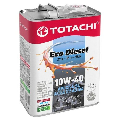 TOTACHI Снят, Замена E1304 10w-40 Eco Diesel Ck-4/Cj-4/Sn 4л (Полусинт. Мотор. Масло)
