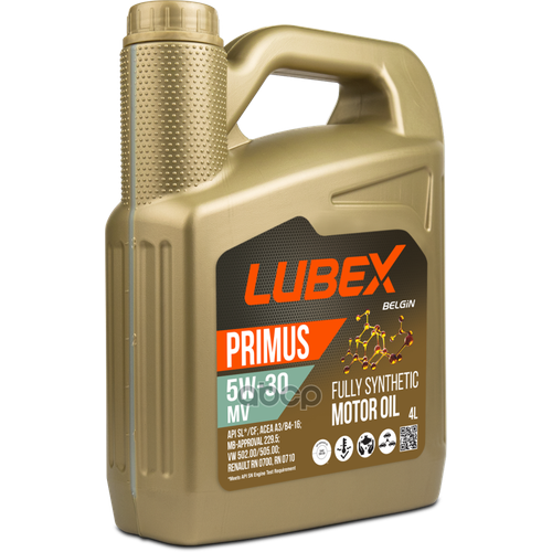 Lubex Синт. Мот. масло Primus Mv 5W-30 Cf/Sl A3/B4 (4Л) LUBEX арт. L034-1324-0404