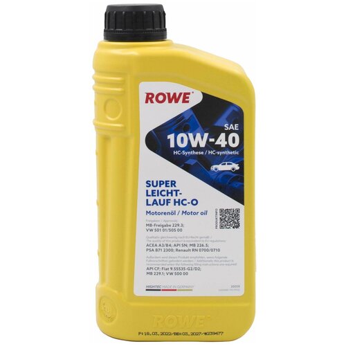 Масло моторное ROWE HIGHTEC SUPER LEICHTLAUF SAE 10W-40 HC-O синт. 1 л