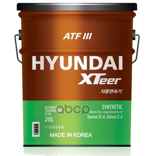 Масло Трансмиссионное Hyundai Xteer Atf 3 20 Л 1120006 HYUNDAI XTeer арт. 1120006