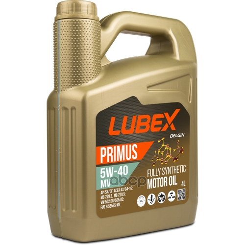 LUBEX Lubex Primus Mv 5W40 (4L)_Масло Мот! Синтapi Cf/Sn, Acea A3/B4, Ll-98, Mb 229.3/5, Rn 0700/10, Vw 502/505