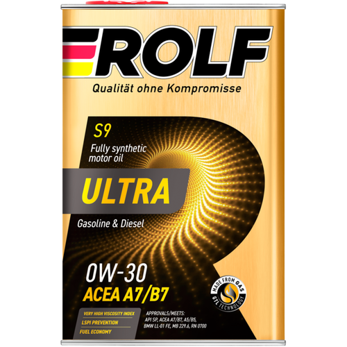 Масло моторное синтетическое ROLF Ultra SAE 0W30 ACEA A7/B7 API SP 4л ж/б