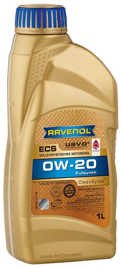 Ravenol Масло Моторное Ecs 0W-20 1Л (Синтетика+Пао)