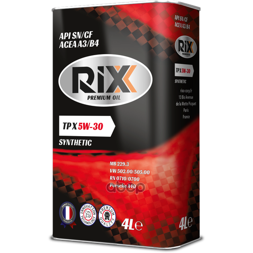 RIXX Масло Моторное Синтетическое Rixx Tp X 5W30 Sn/Cf A3/B4 4Л