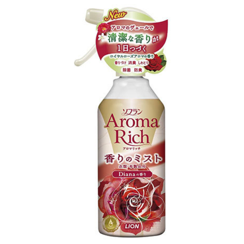 Кондиционер спрей LION Aroma Rich Diana для белья аромат розы персика маракуйя антистатик 280 мл бутылка с дозатором