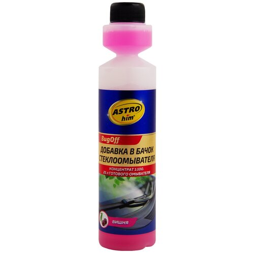 Жидкость стеклоомывателя ASTROhim BugOff / Омывайка для авто, летняя - концентрат - 1:100, флакон с дозатором 250 мл. (вишня) АС-412