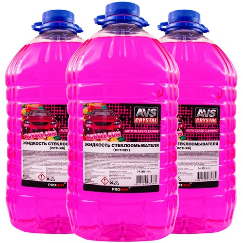 Жидкость стеклоомывателя летняя 5л AVS AVK-662 омывайка с ароматом BubbleGum, готовый раствор (омывашка) омывающая жидкость комплект 3шт A07578S(3)