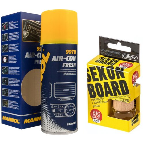 Очиститель кондиционера авто и системы вентиляции MANNOL Air-Con Fresh 9978 200 мл (шашка) + Ароматизатор для авто CONTEX SEX ON BOARD 2149/786f