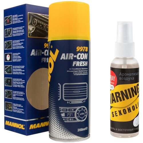 Очиститель кондиционера автомобиля MANNOL Air-Con Fresh 9978 200мл+Ароматизатор для автомобиля/в машину спрей CONTEX WARNING SEXOHOLIC 2149/863s