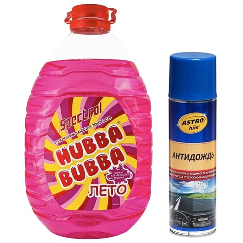 Жидкость стеклоомывателя летняя 5 л SPEСTROL / аромат HUBBA BUBBA + Антидождь для стекол и зеркал автомобиля ASTROHIM - 355 мл; 9654/АС-893