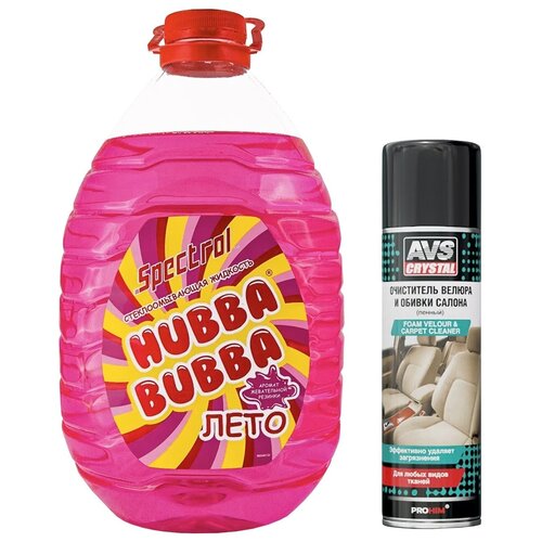 Жидкость стеклоомывателя летняя 5 л SPEСTROLомывайка с ароматом HUBBA BUBBA + Очиститель салона автомобиля (пенный) AVS 335мл AVK-693 9654/A40142S