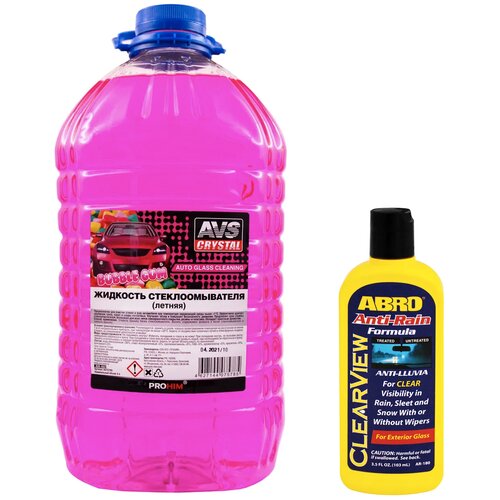 Жидкость стеклоомывателя летняя 5л AVS AVK-662 омывайка для машины + Антидождь для автомобиля ABRO Anti-Rain 103 мл A07578S/AR-180