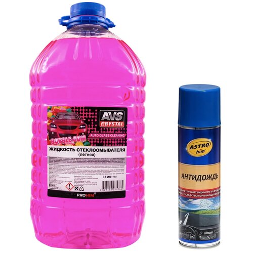 Жидкость стеклоомывателя летняя 5л AVS AVK-662 омывайка для машины + Антидождь для стекол и зеркал авто Астрохим ASTROHIM 355мл A07578S/АС-893