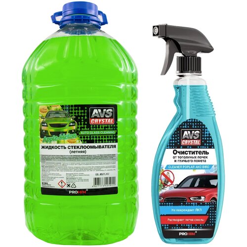 Жидкость стеклоомывателя летняя 5л AVS AVK-723 омывайка для машины + Очиститель кузова автомобиля от насекомых 500мл AVS AVK-056 - A40591S/A07483S