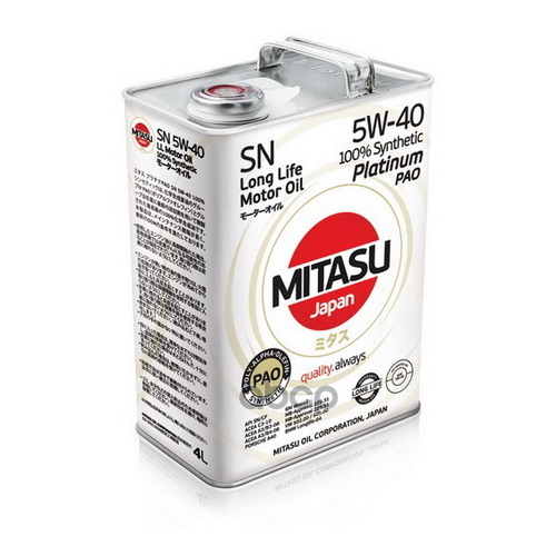 MITASU Mitasu 5W40 4L Масло Моторное Platinum Pao Snapi Sn/Cf Acea A3/B4/С3 Vw 505.01, Bmw Ll-04, Mb 229.51