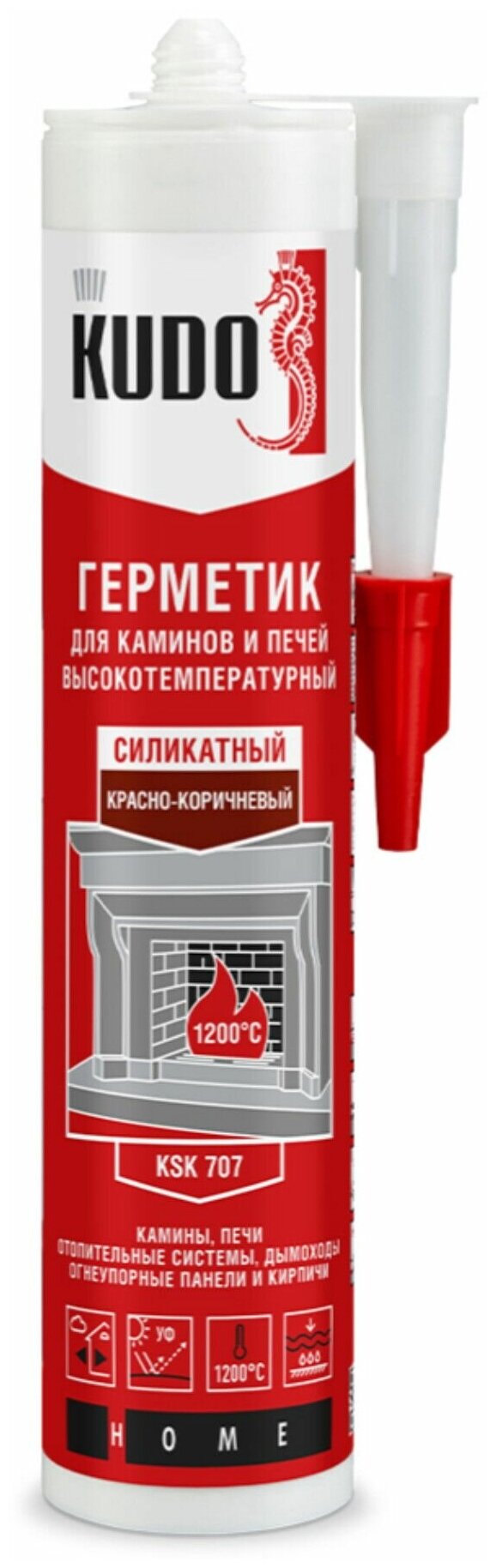 Герметик силикатный высокотемпературный для печей и каминов KUDO KSK 702, 280 мл, черный