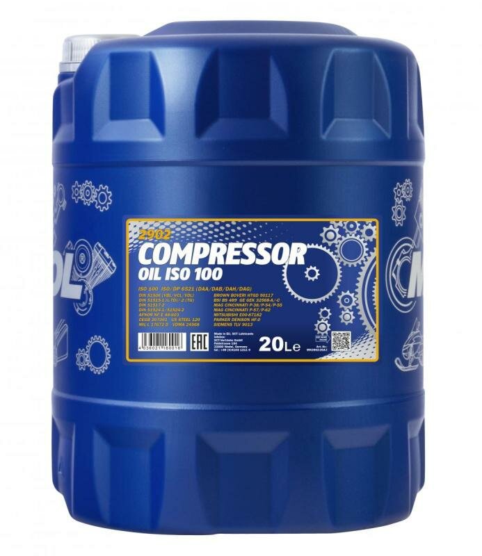2902 MANNOL COMPRESSOR OIL ISO 100 20 л. Масло для воздушных компрессоров