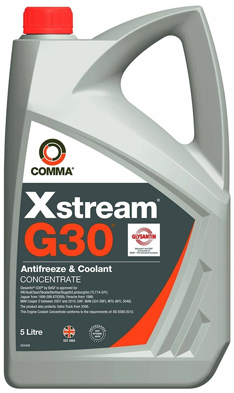 COMMA XSR5L Антифриз (концентрат) Красный BASF GLYSANTIN G30 (VW Code G12 / G12 Plus) 4шт Х5л