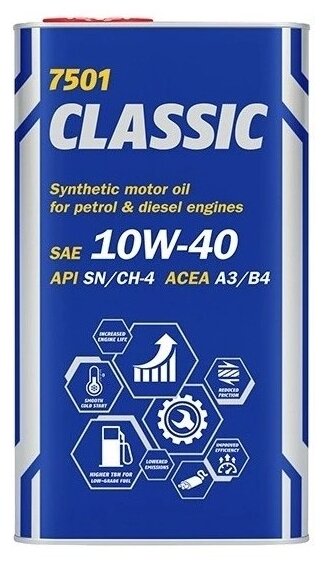 MANNOL Масло Моторное 10W40 Mannol 5Л Полусинтетика Classic Sn/Cf, A3/B4