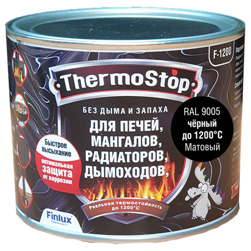 Термостойкая эмаль для печей, мангалов, дымоходов Finlux F-1200, матовая, черная, 0,5кг, 400°С