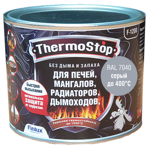 Термостойкая эмаль для печей, мангалов, дымоходов Finlux F-1200, матовая, RAL 3002, 0,5кг, 400°С