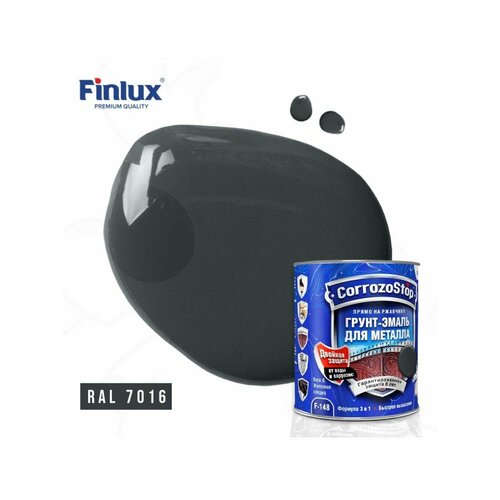 Универсальная грунт-эмаль 3в1 по металлу и ржавчине Finlux F-148, глянцевая, ral 7016, 0,25 л
