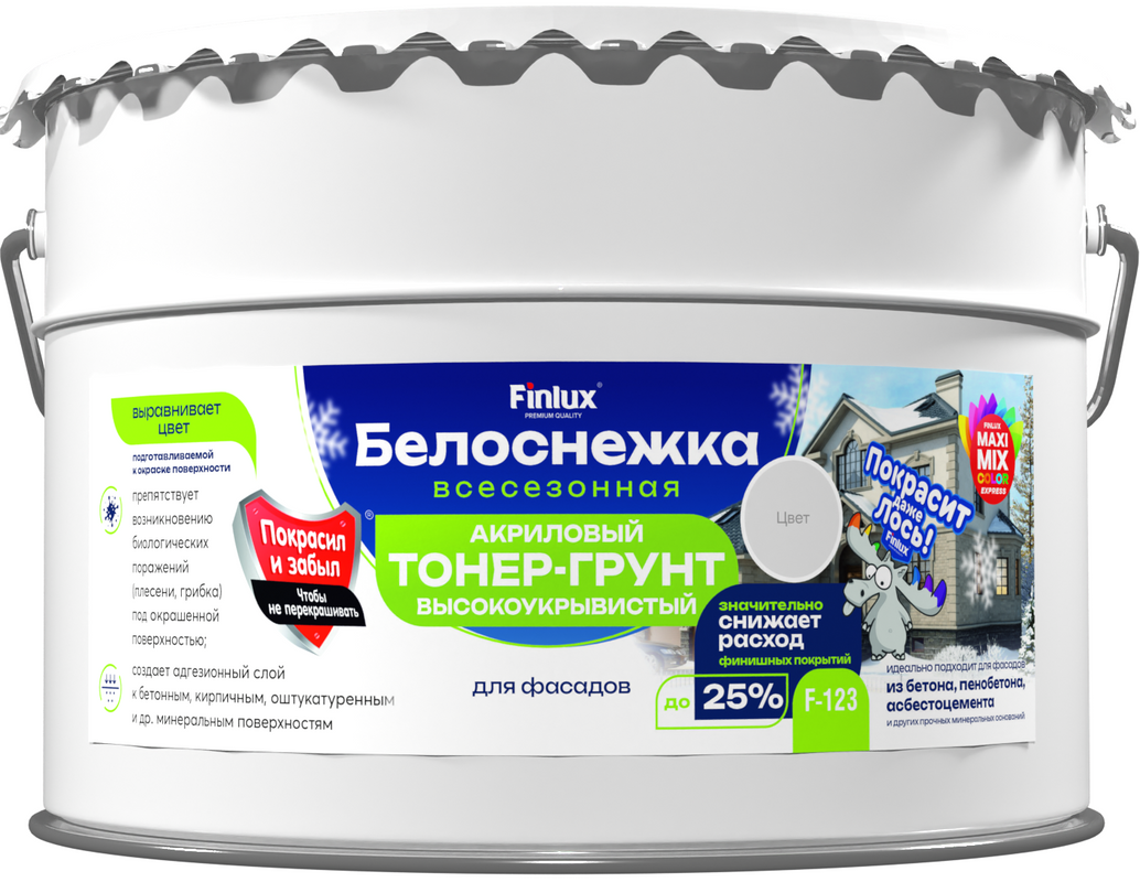 Грунтовка акриловая Finlux F-123 для фасада 10 кг., Всесезонная