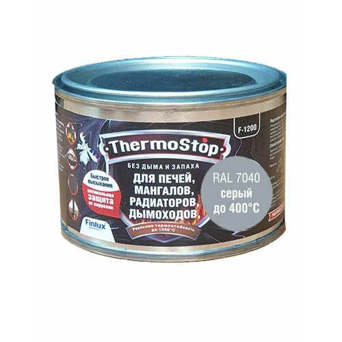 Грунт-Эмаль Finlux F-1200 до +1200C для печей, мангалов, дымоходов, радиаторов, суппортов, глушителей, матовое покрытие, ral 9003, 0,25 кг, 400 С