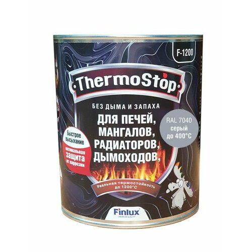 Грунт-Эмаль Finlux F-1200 до +1200C для печей, мангалов, дымоходов, радиаторов, суппортов, глушителей, матовое покрытие, ral 9003, 1 кг, 400 С