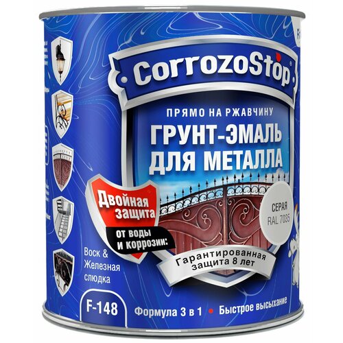 Грунт-эмаль Finlux F-148 Gold по ржавчине 3 в 1, краска по металлу, глянцевое покрытие, 0.25 кг, цвет Оловянный